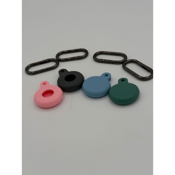 Other - 4 Pack Silicone AirTag Holder Case with Carabiner Clips Pink Black Blue Green